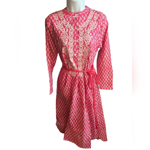 Ex Voto Dresses & Skirts - NWT Ex Voto Ivy Caftan Midi Dress Raspberry Block Print Embroidered Belt Size S